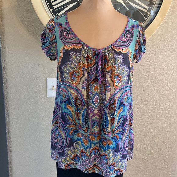 Tops - NWOT Bila sheer BoHo top with sparkle accents.